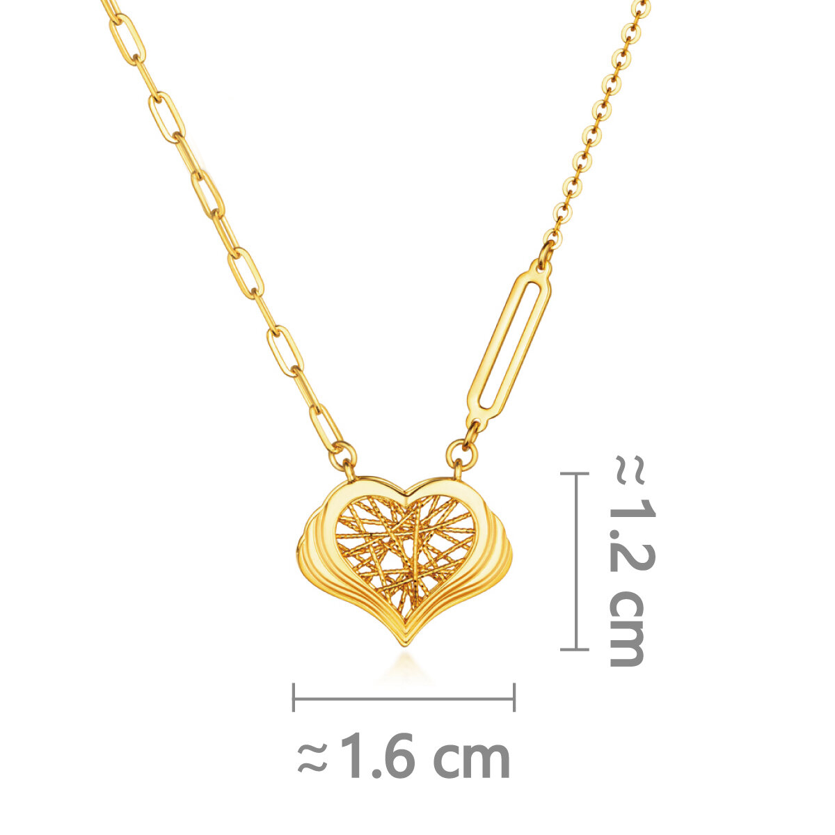 六福珠寶黃金頸鏈 - "絲絲心動"立體心形990黃金頸鏈