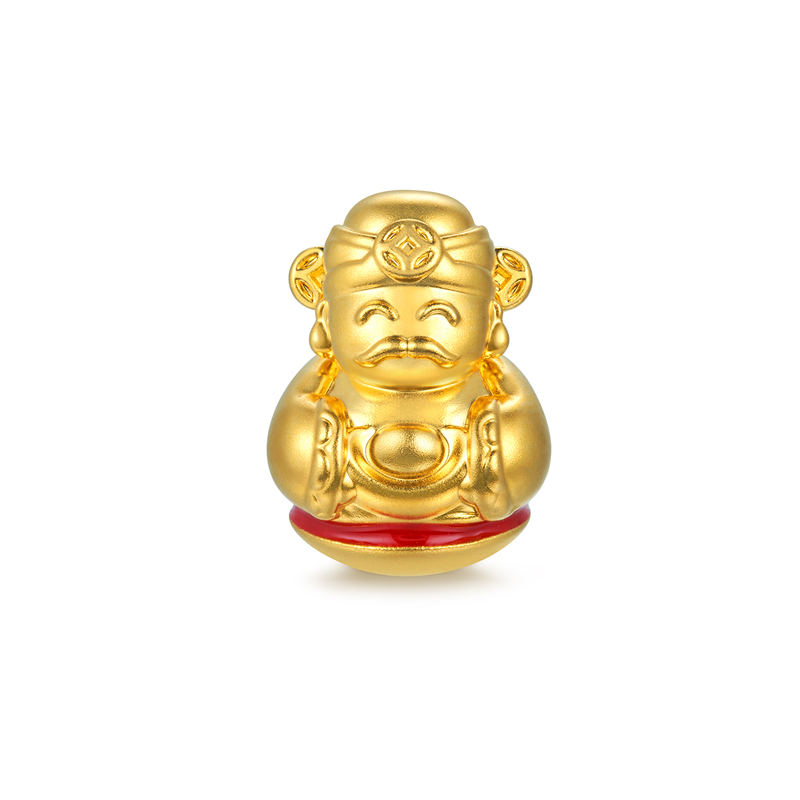 六福珠寶黃金串飾 - "不倒一族"抱金財神999足金串飾連手繩