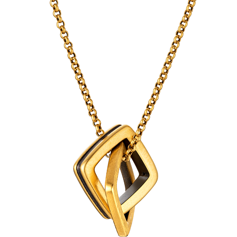 六福珠寶黃金頸鏈 - "黑‧潮"方形雙扣黃金頸鏈(女裝)(5D電黑硬金工藝)