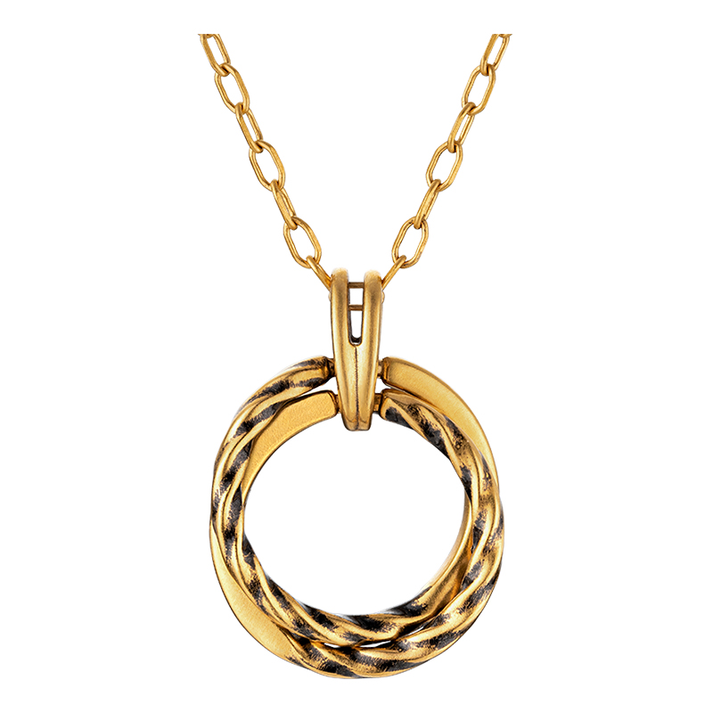 六福珠寶黃金吊墜 - 【LISTING CLOSED】"黑‧潮"環形990黃金吊墜(5D電黑硬金工藝)