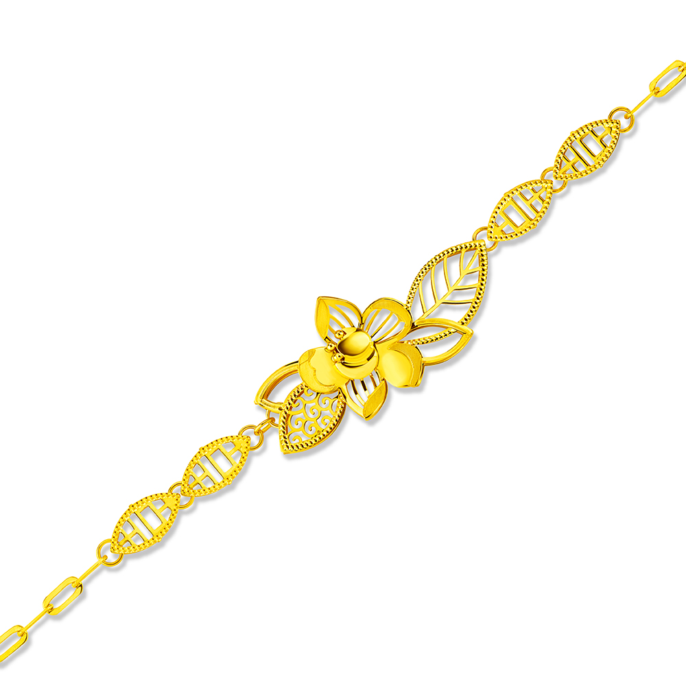 六福珠寶黃金手鏈 - ”花漾紅妝”黃金手鏈