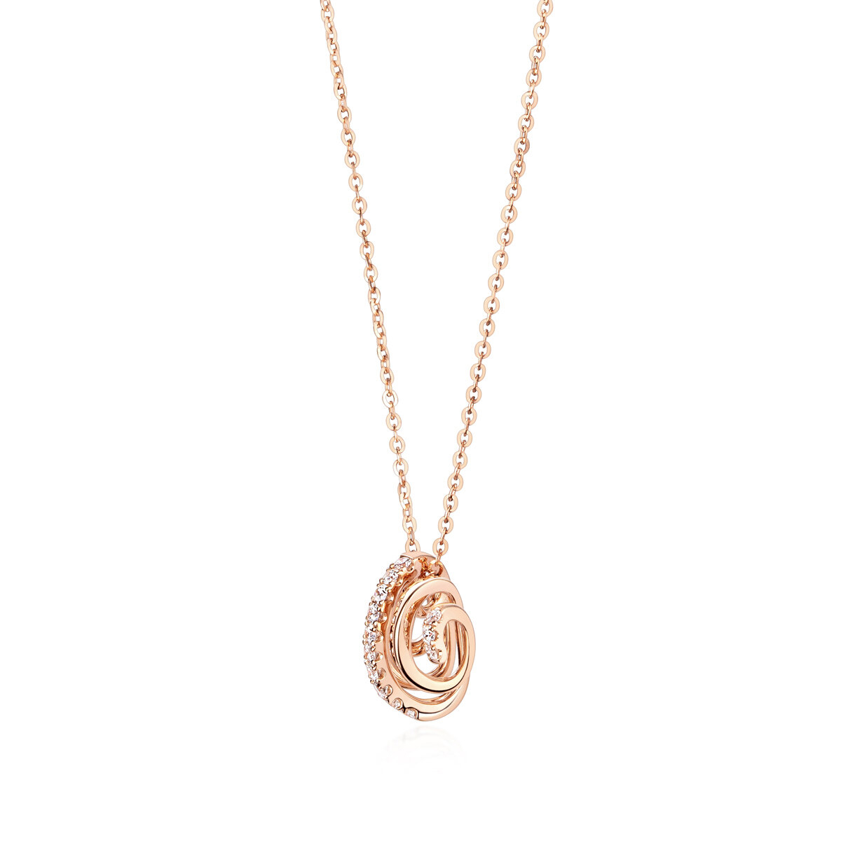六福珠寶18K金頸鏈 - "旋鑽"18K玫瑰金鑽石頸鏈