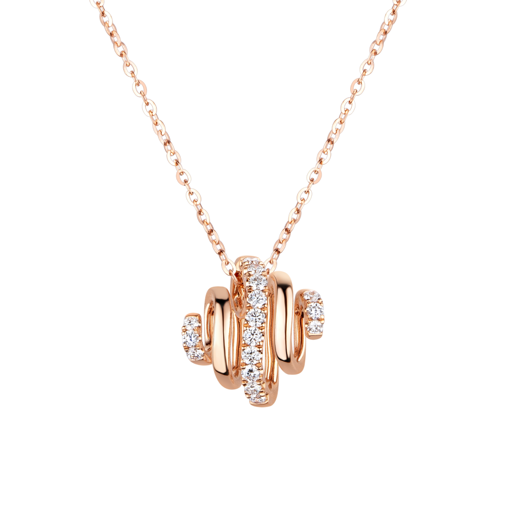 六福珠寶18K金頸鏈 - "旋鑽"18K玫瑰金鑽石頸鏈