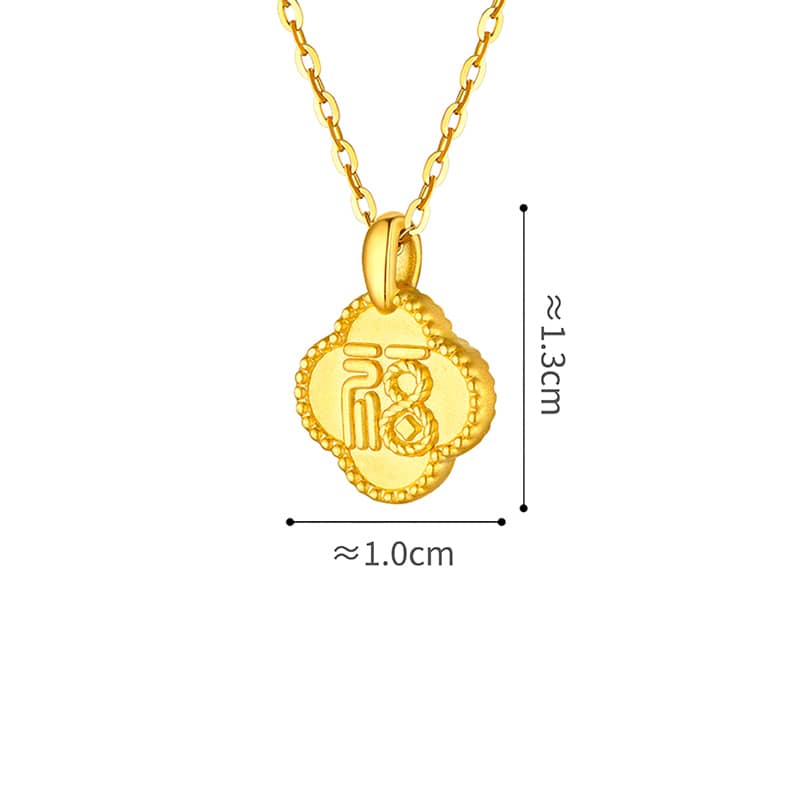 六福珠寶黃金吊墜 - "福幸如約"四葉草造型999足金鑽石吊墜