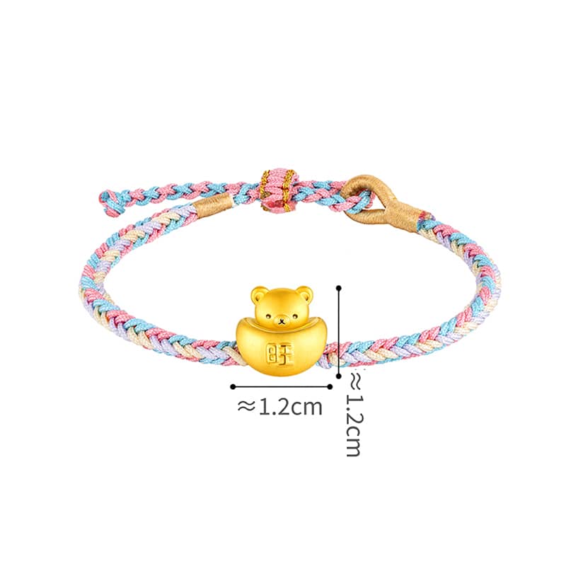 六福珠寶黃金串飾 - "旺財金元寶小熊"999足金串飾連手繩