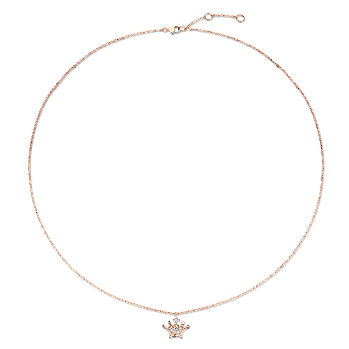 六福珠寶18K金頸鏈 - "太愛妮"18K玫瑰金皇冠形鑽石頸鏈