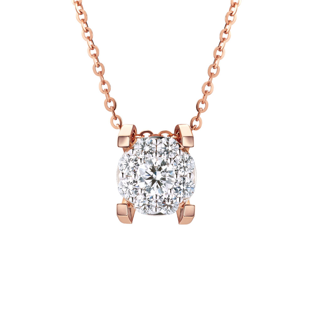 六福珠寶18K金頸鏈 - “Hexicon”18K金(分色)鑽石頸鏈(圍鑲工藝)