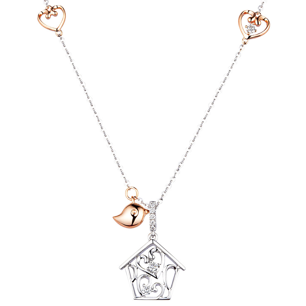 六福珠寶18K金頸鏈 - "寵心愛你-陪伴"18K金(分色)鑽石頸鏈