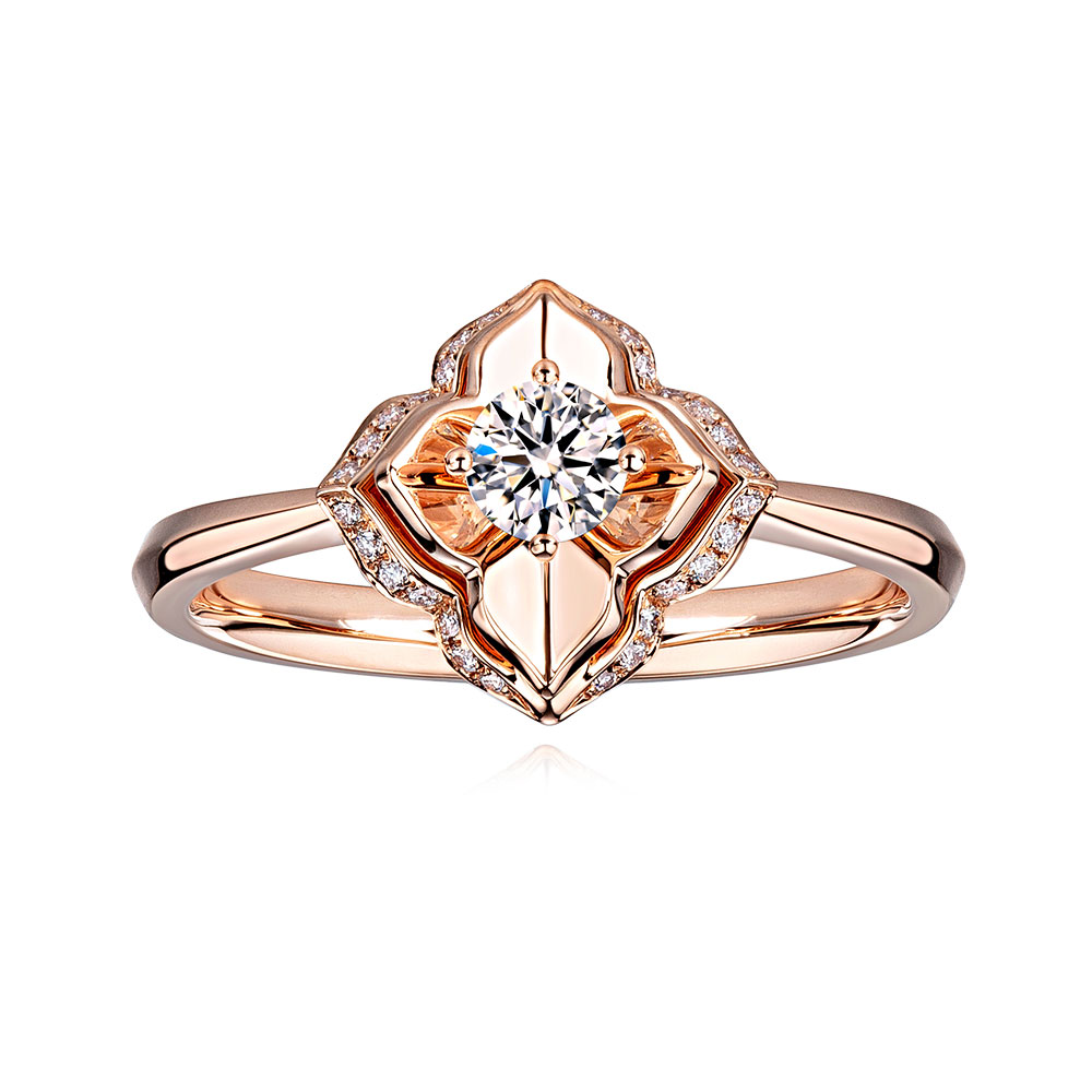 六福珠寶18K金戒指 - "燦爛花顏"18K玫瑰金鑽石戒指