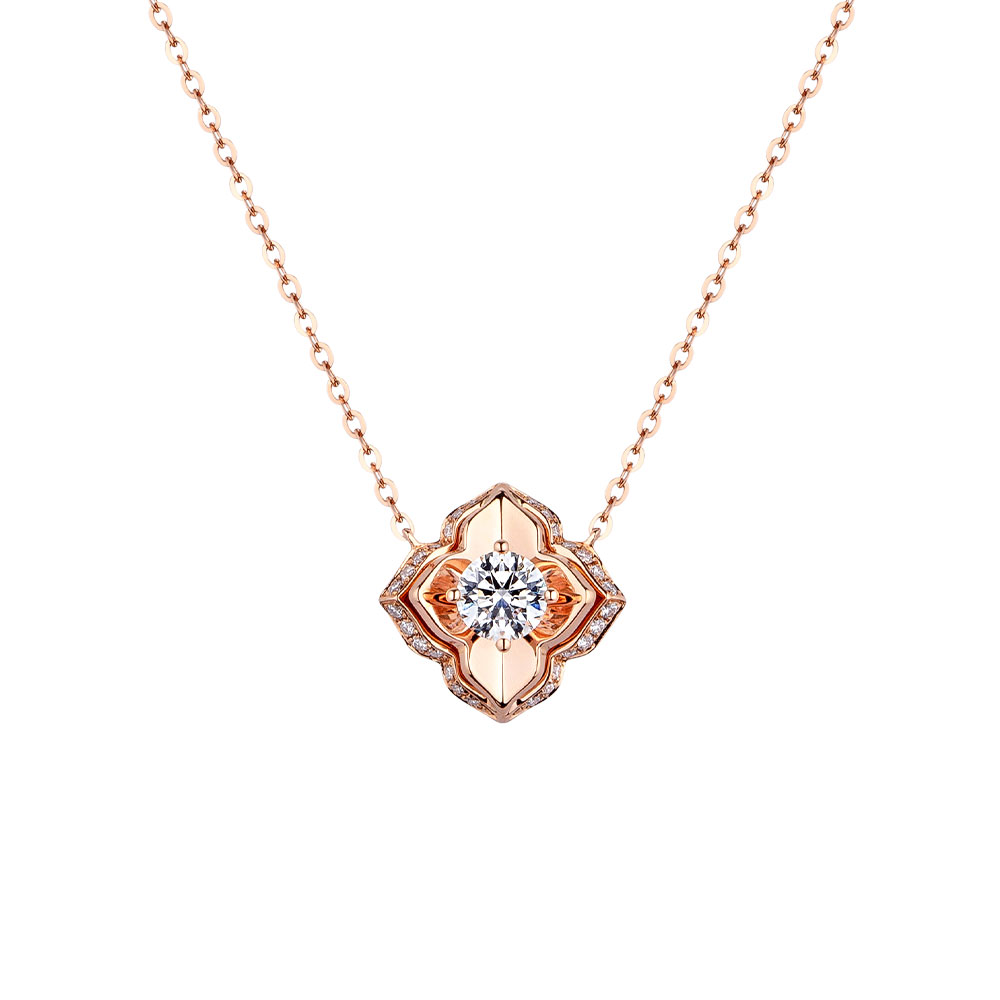 六福珠寶18K金頸鏈 - "燦爛花顏"18K金鑽石頸鏈–多色選擇