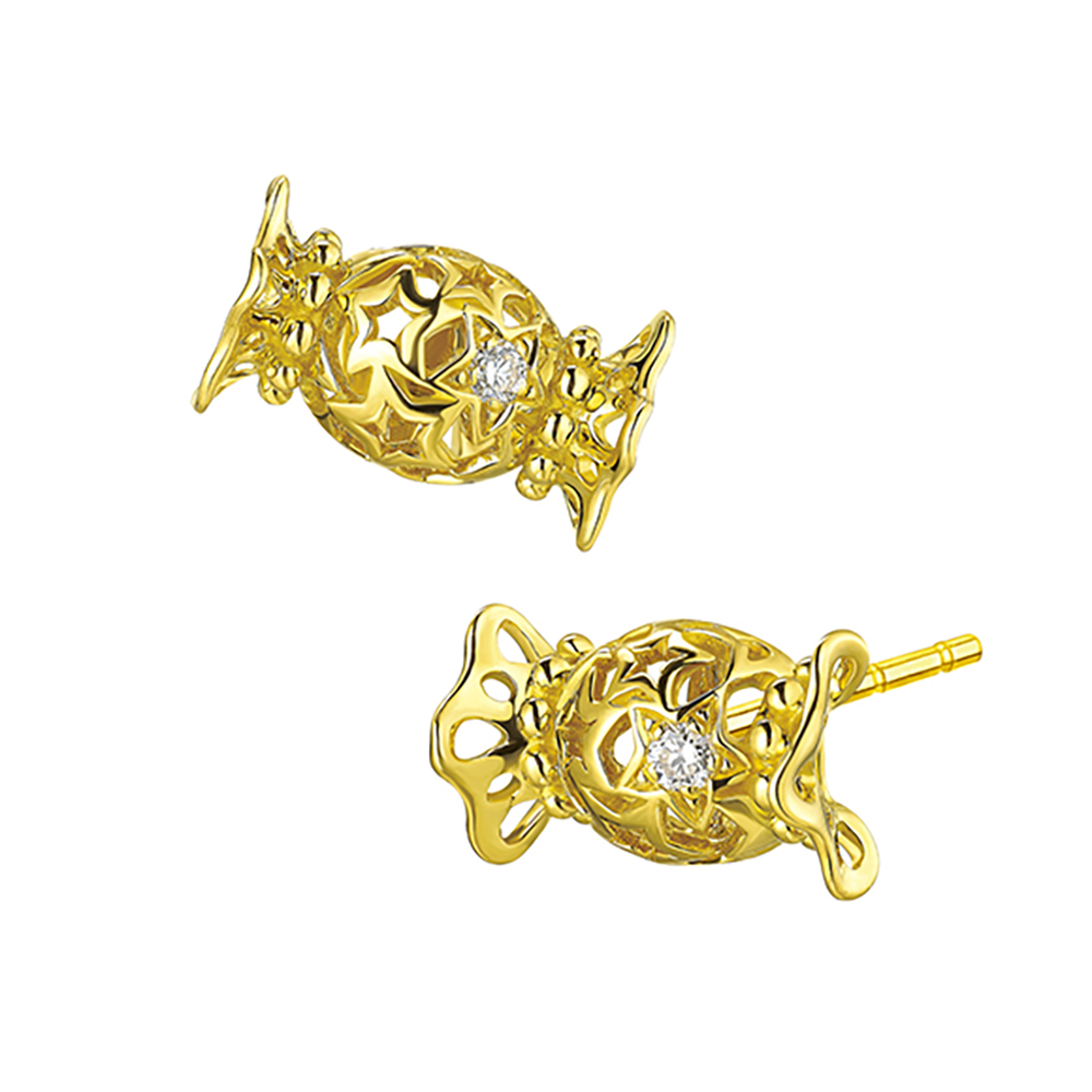 六福珠寶18K金耳環 - "糖果蜜語"18K金(黃色)鑽石耳環