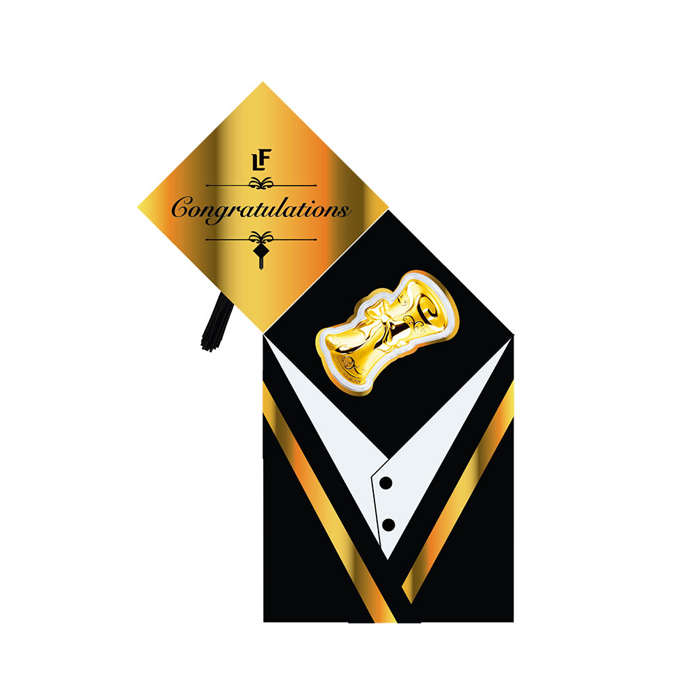 六福珠寶黃金工藝品 - “畢業證書”999.9黃金工藝品連四方帽專屬包裝