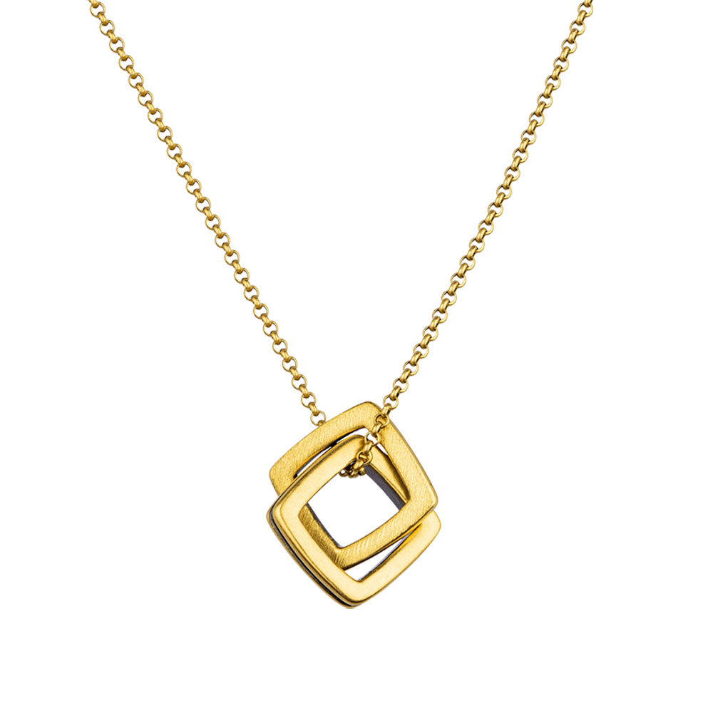 六福珠寶黃金頸鏈 - "黑‧潮"方形雙扣黃金頸鏈(女裝)(5D電黑硬金工藝)