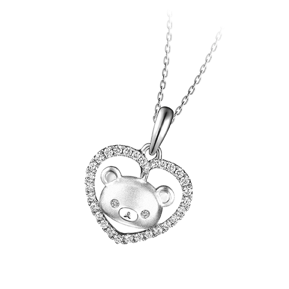 六福珠寶18K金吊墜 - "心中有熊"18K金(白色)鑽石吊墜