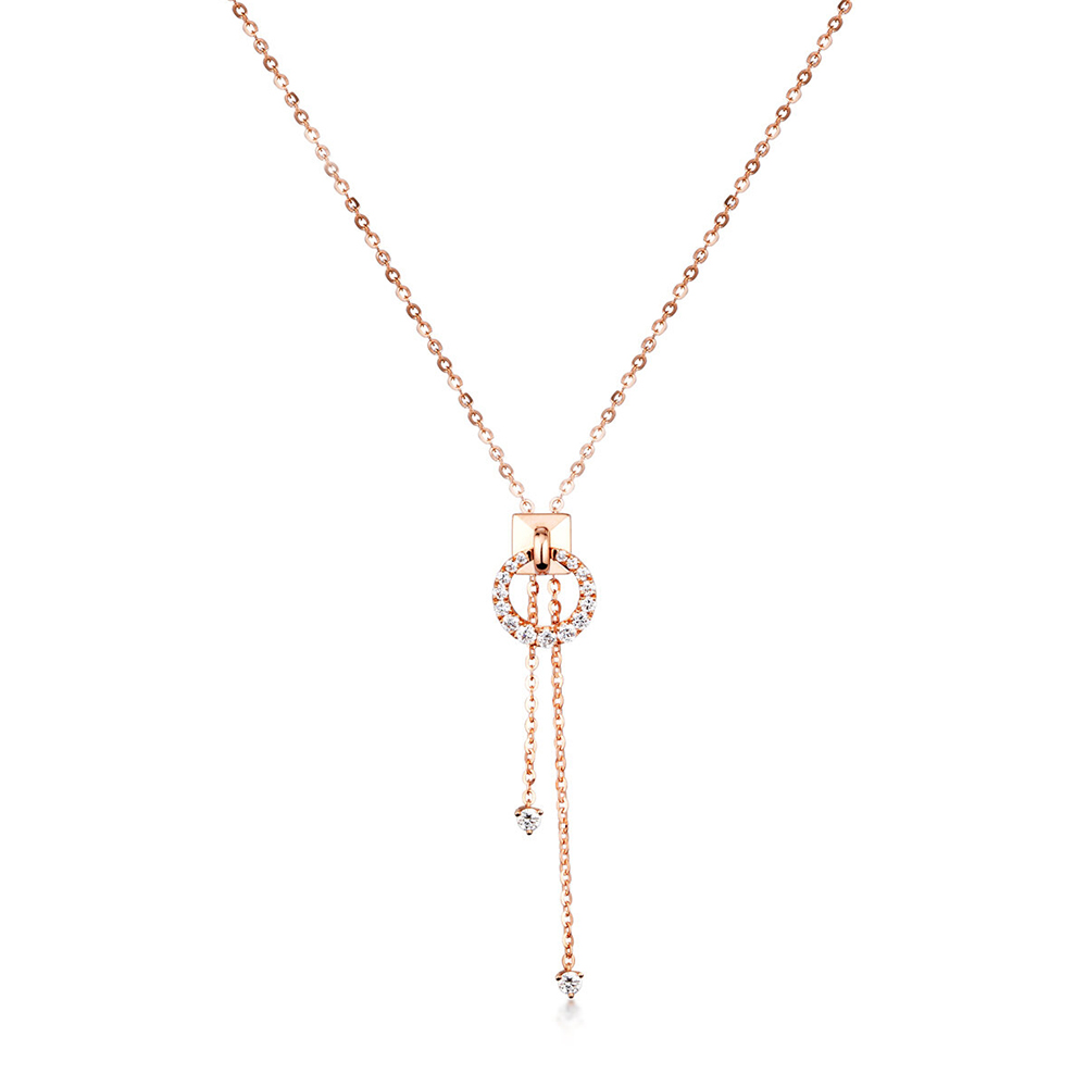 六福珠寶18K金頸鏈 - 鏈扣造型18K玫瑰金鑽石頸鏈