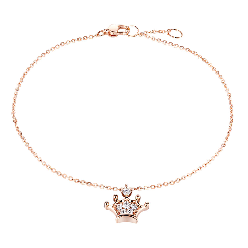 六福珠寶18K金手鏈 - 小皇冠18K玫瑰金鑽石手鏈