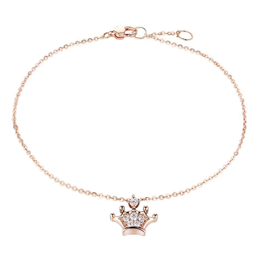 六福珠寶18K金手鏈 - 小皇冠18K金鑽石手鏈