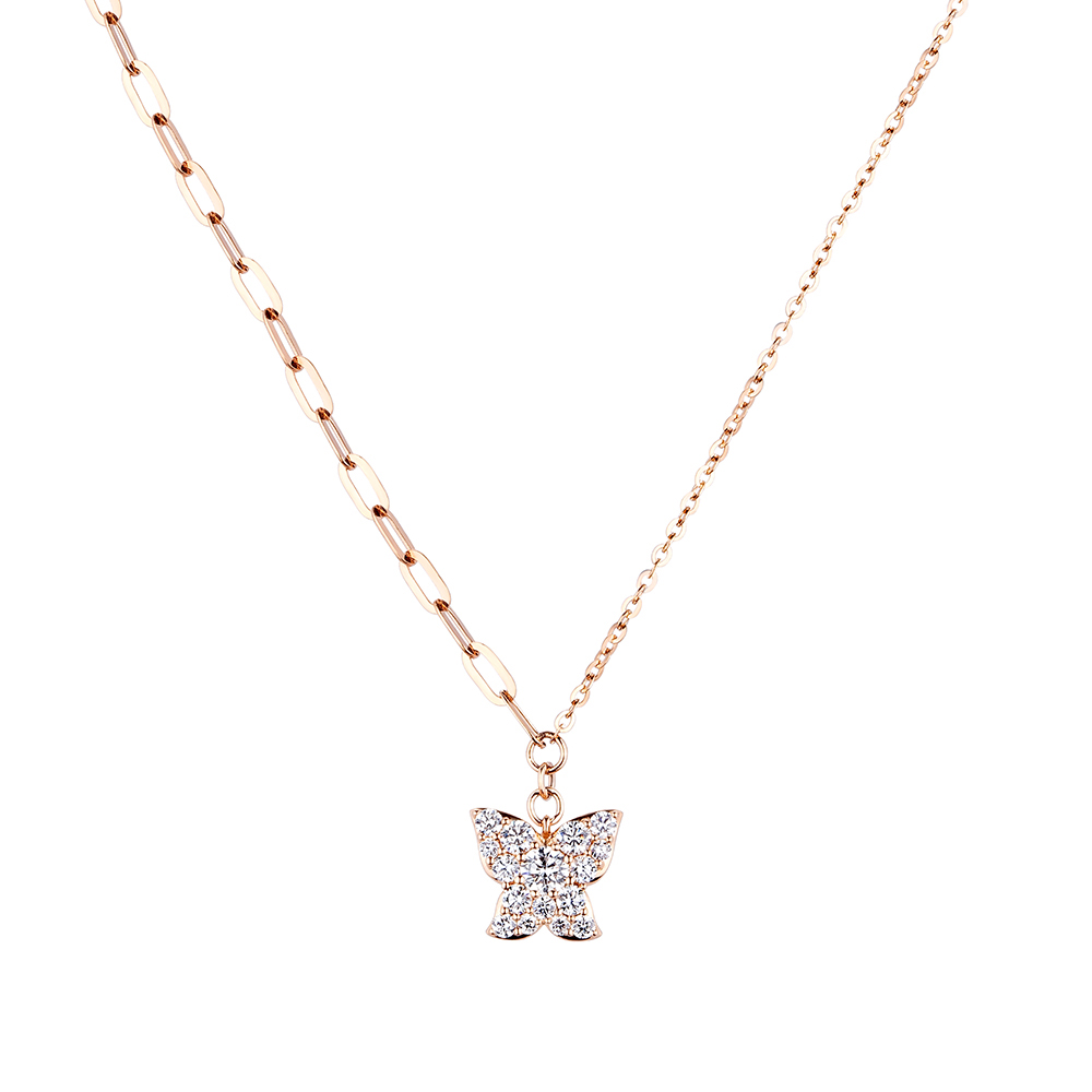 六福珠寶18K金頸鏈 - 蝴蝶造型18K金鑽石頸鏈–多色選擇