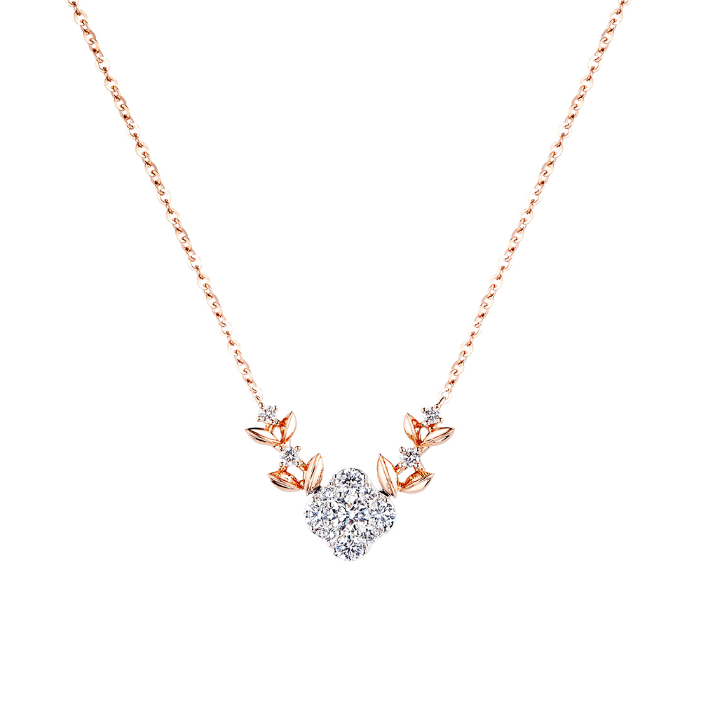 六福珠寶18K金頸鏈 - "鑽石花芯"18K金鑽石頸鏈–多色選擇