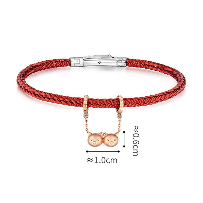 六福珠寶18K金串飾 - "豬豬寶寶"18K玫瑰金鑽石串飾