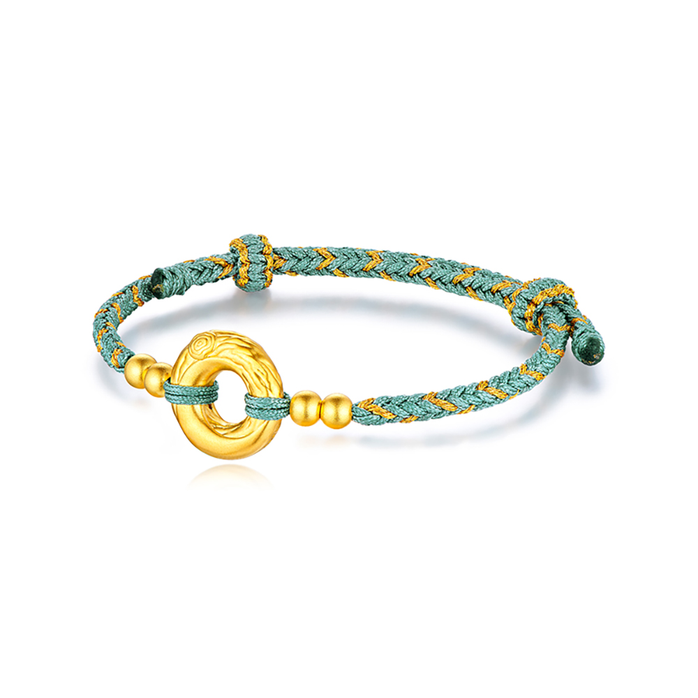 六福珠寶黃金串飾 - "恆久守護"年輪造型999足金串飾連手繩