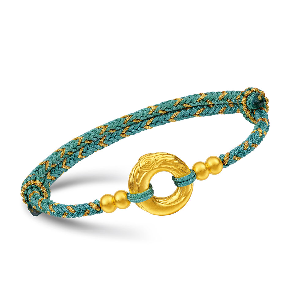 六福珠寶黃金串飾 - "恆久守護"年輪造型黃金串飾連手繩