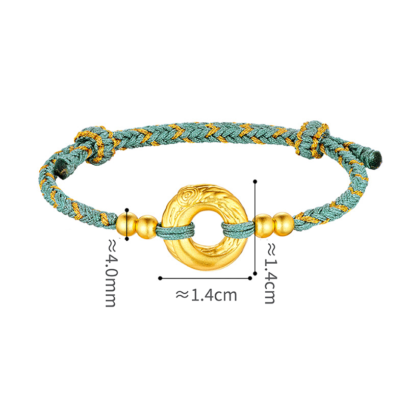 六福珠寶黃金串飾 - "恆久守護"年輪造型999足金串飾連手繩