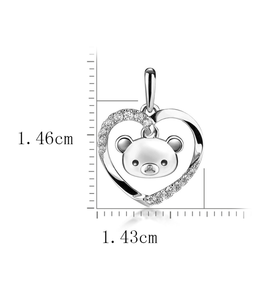 六福珠寶18K金吊墜 - 【LISTING CLOSED】"心中有熊"18K金(白色)鑽石吊墜