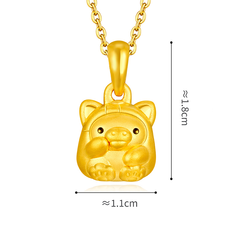 六福珠寶黃金吊墜 - "招財貓變裝小黃雞"999足金吊墜