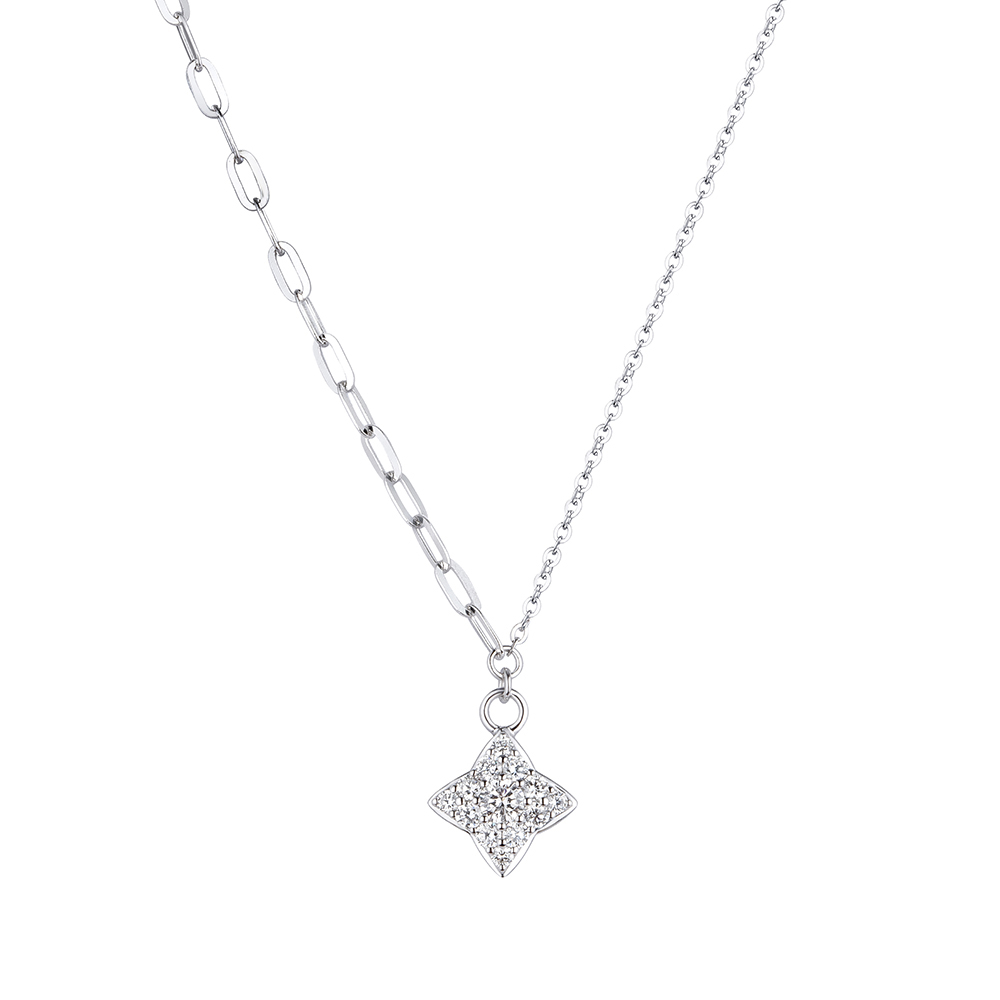 六福珠寶18K金頸鏈 - "閃亮星鑽"18K金(白色)十字星鑽石頸鏈