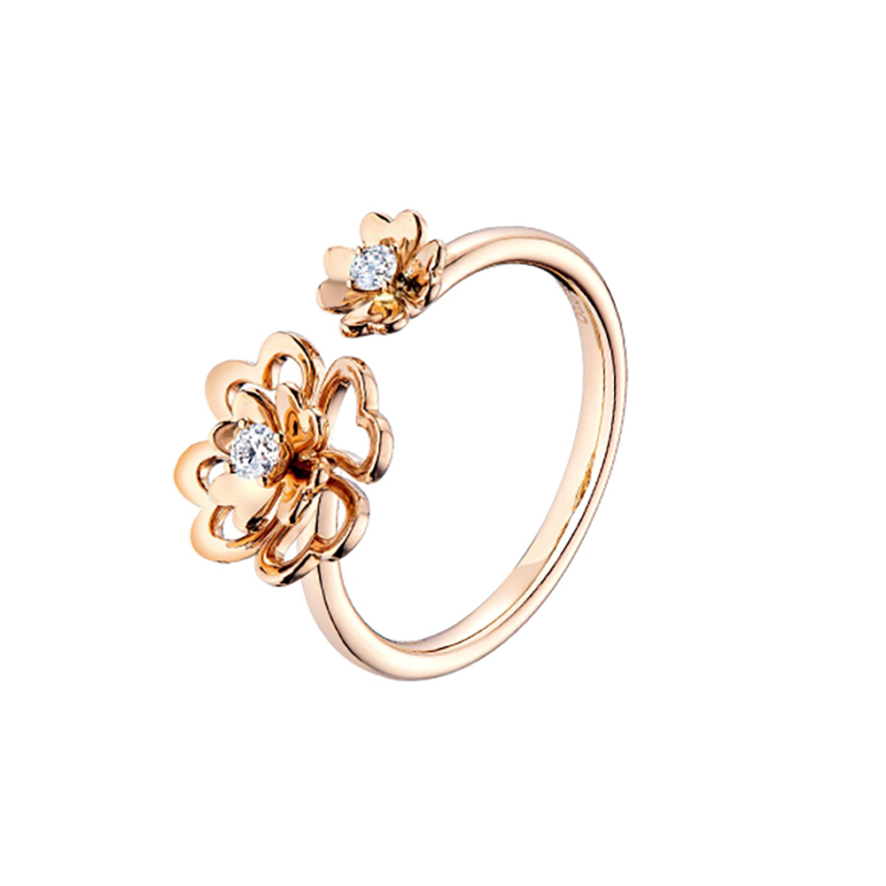 六福珠寶18K金戒指 - "俏麗牡丹"18K玫瑰金鑽石戒指