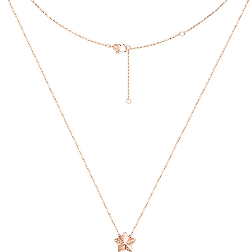 六福珠寶18K金頸鏈 - "閃爍星星"18K玫瑰金鑽石頸鏈