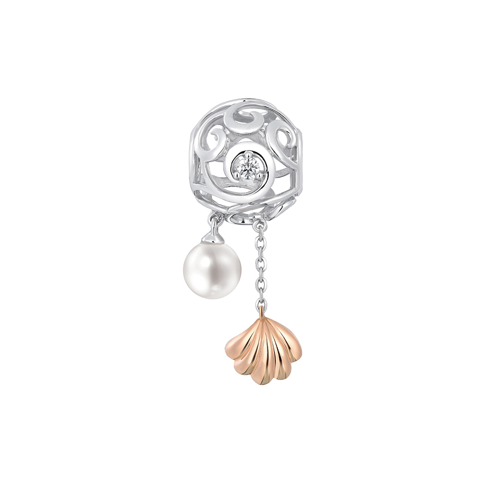 六福珠寶18K金串飾 - "海洋氣息"18K金(分色)珍珠鑽石串飾