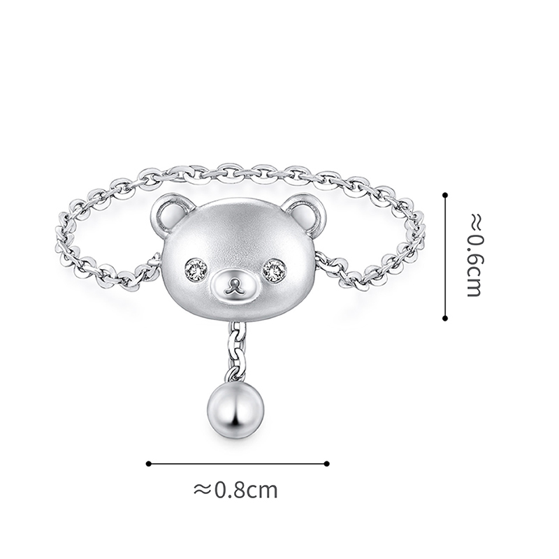 六福珠宝18K金戒指 - "小熊头像"18K金(白色)钻石软链戒指