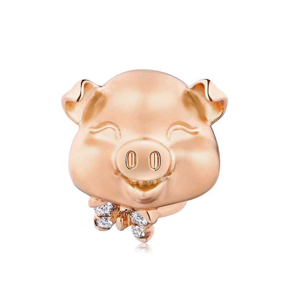 六福珠寶18K金串饰 - 【LISTING CLOSED】"甜美小猪"18K玫瑰金钻石串饰
