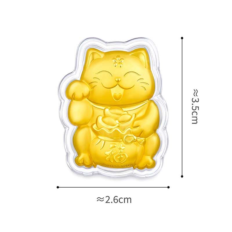 六福珠寶黃金工藝品 - 福氣招財貓999.9黃金工藝品