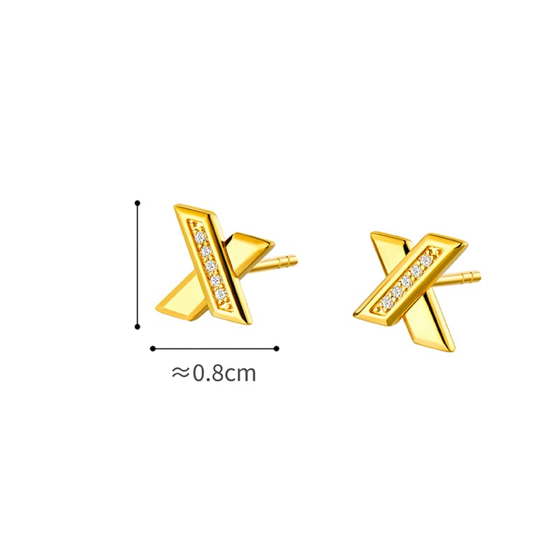 六福珠寶黃金耳環 - "金喜"999足金鑽石耳環