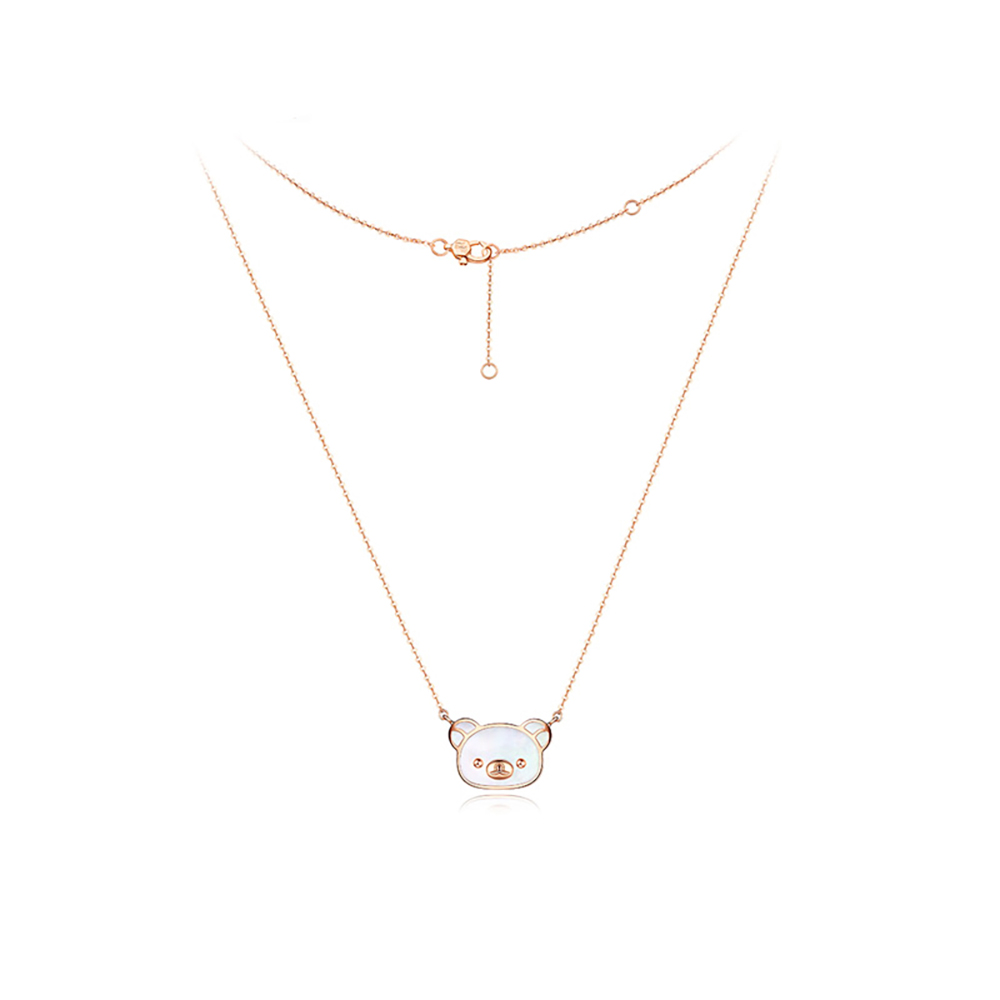 六福珠寶18K金頸鏈 - 【LISTING CLOSED】"小熊頭像"18K玫瑰金貝母頸鏈