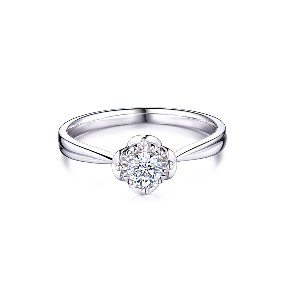 六福珠寶18K金戒指 - "簡約花朵"18K金(白色)鑽石戒指