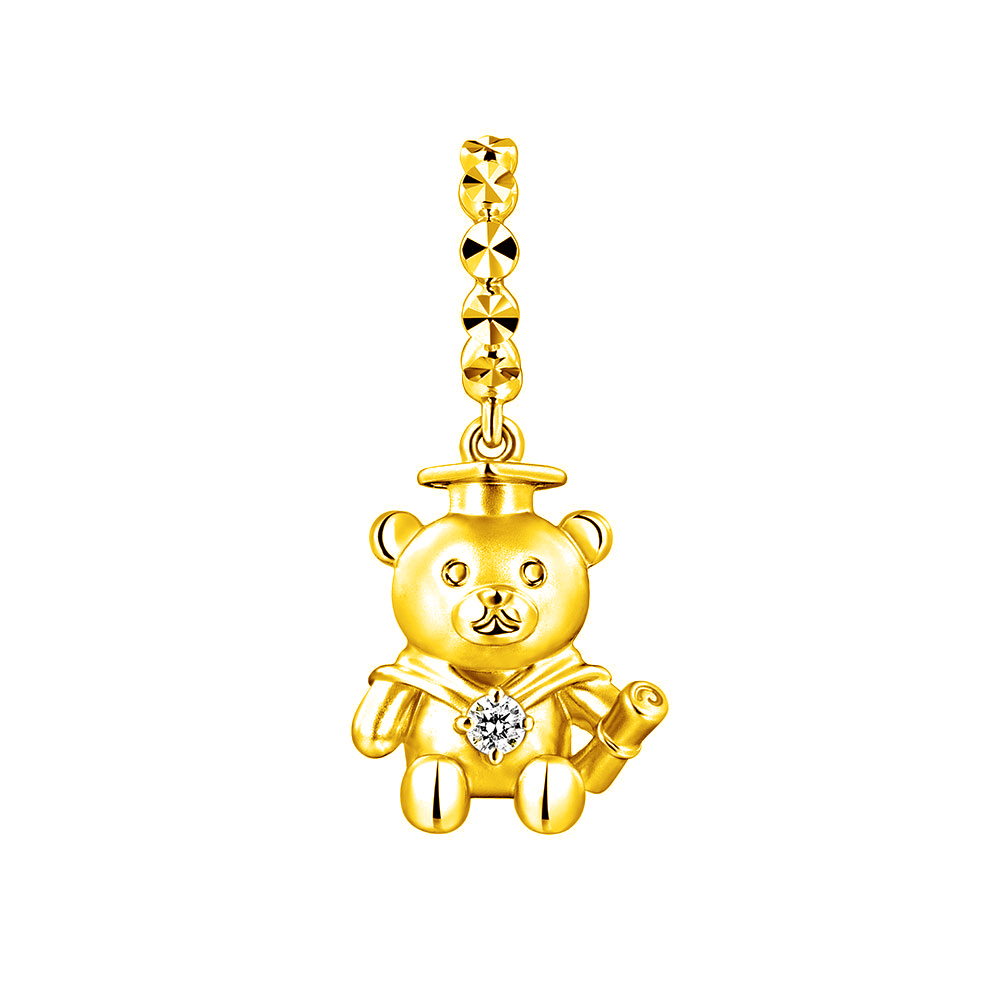 六福珠寶18K金串飾 - "畢業小熊"18K金(黃色)鑽石串飾