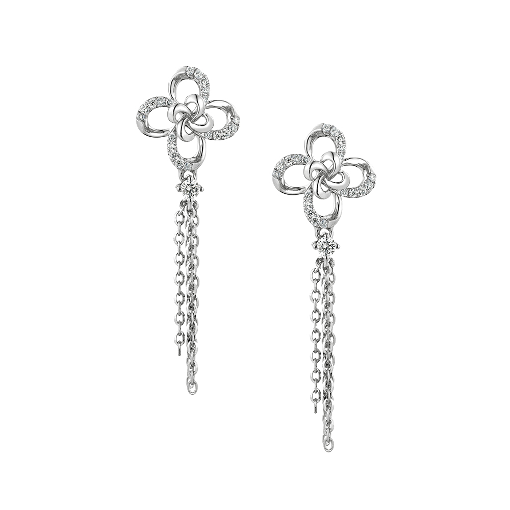 六福珠寶18K金耳環 - "心花"18K金鑽石耳環–多色選擇