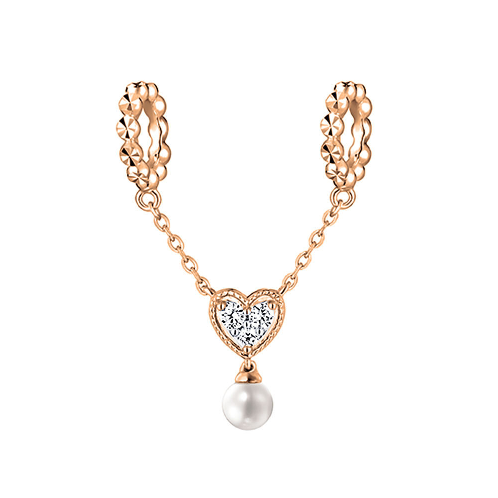 六福珠寶18K金串飾 - "珍愛如心"18K玫瑰金珍珠鑽石串飾