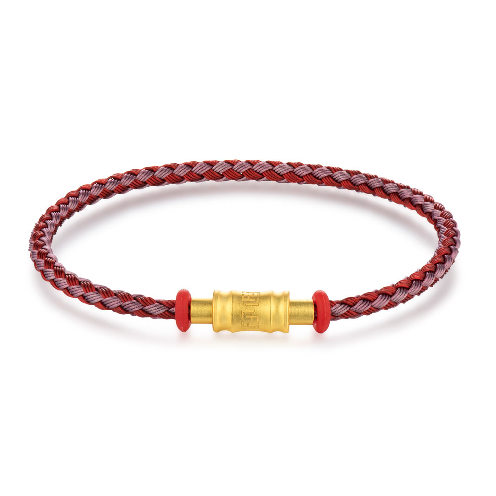 六福珠寶手繩 - 時尚金扣鋼手繩(紅紫色)