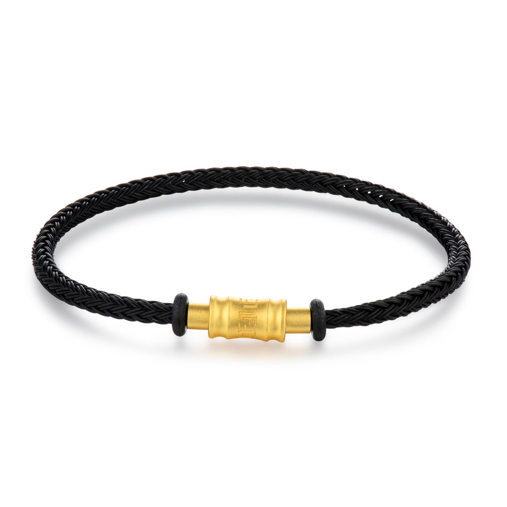 六福珠寶手繩 - 時尚金扣鋼手繩(黑色)