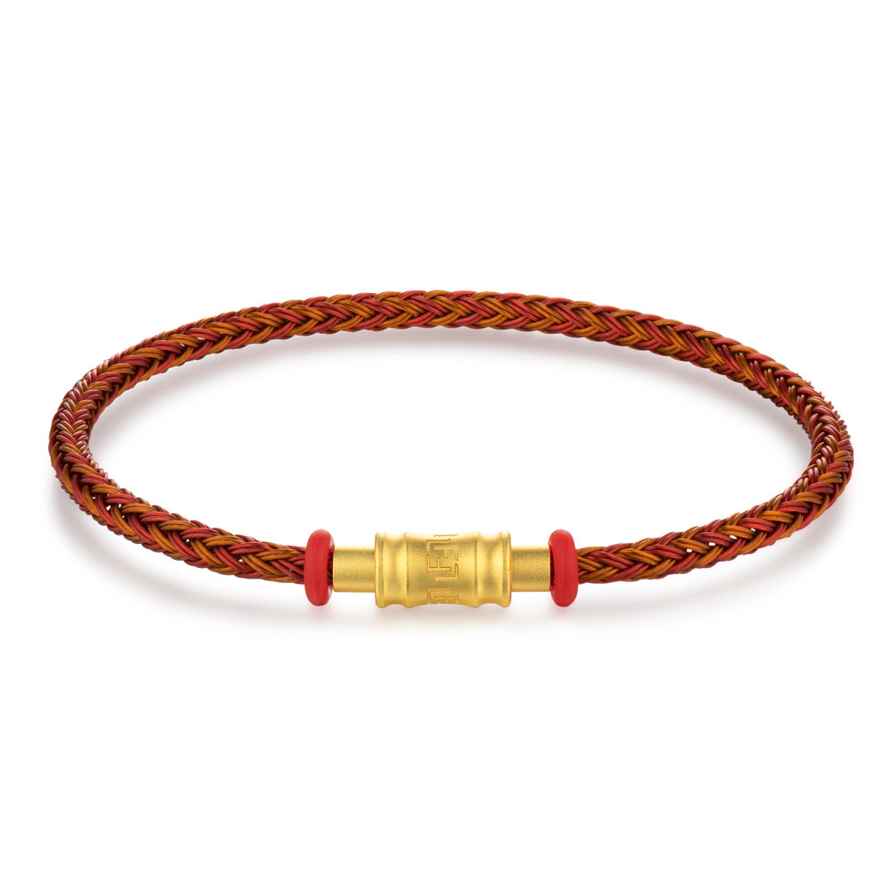 六福珠寶手繩 - 時尚金扣鋼手繩(橙色)