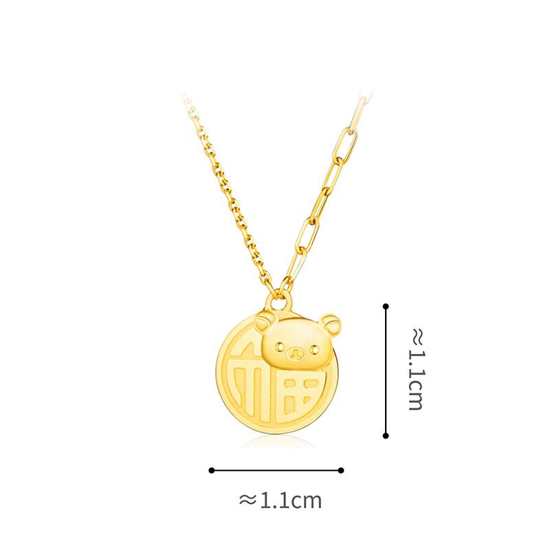 六福珠寶黃金頸鏈 - "褔字小熊"Goldstyle990黃金頸鏈