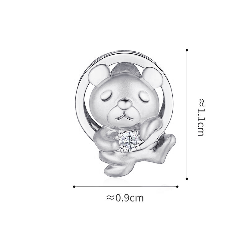 六福珠寶18K金串飾 - "萌趣小熊"18K金(白色)鑽石串飾