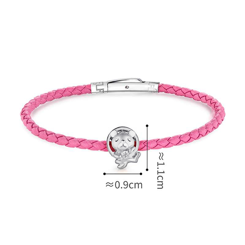 六福珠寶18K金串飾 - "萌趣小熊"18K金(白色)鑽石串飾