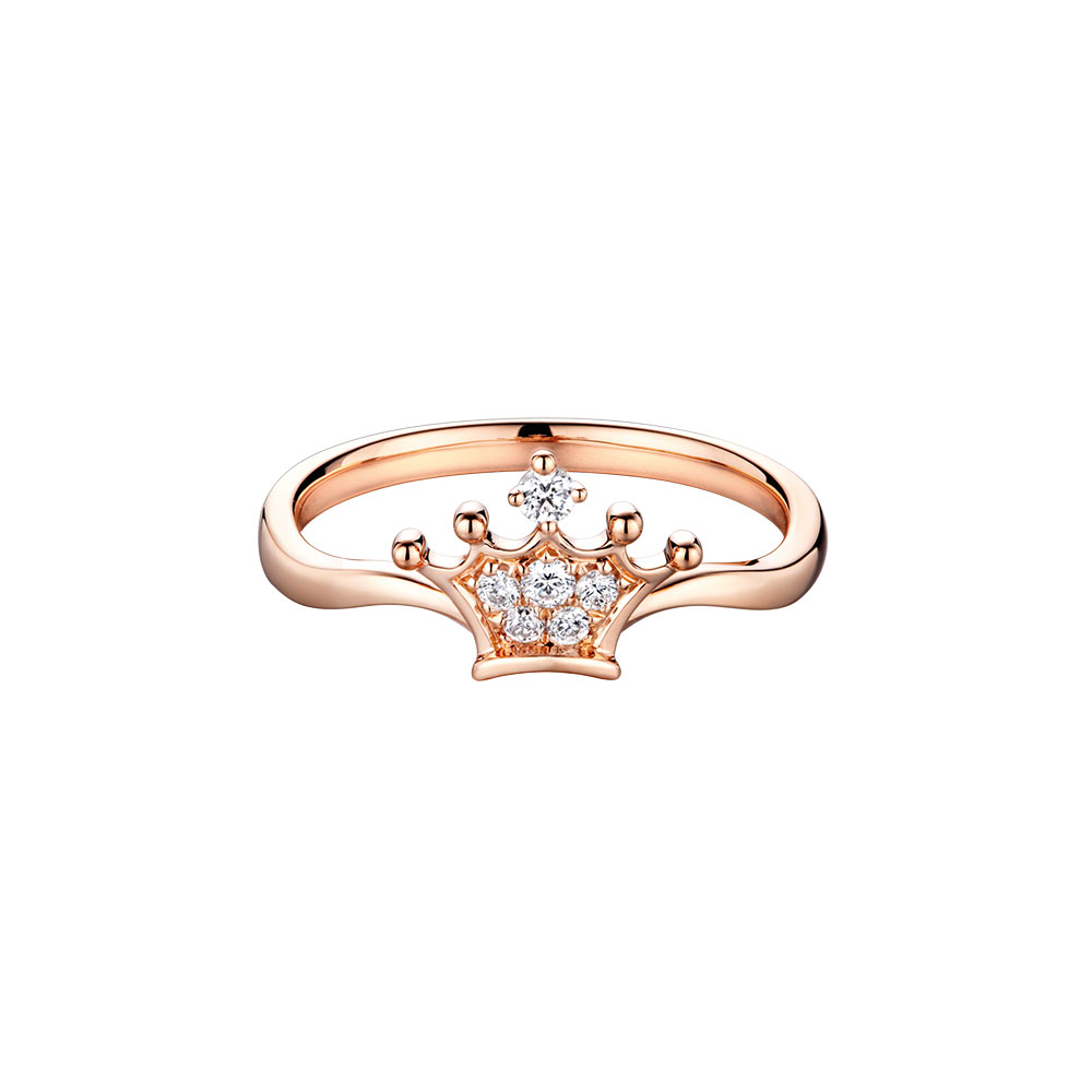 六福珠寶18K金戒指 - 18K玫瑰金皇冠造型鑽石戒指