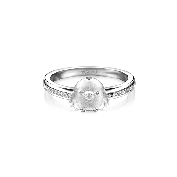 六福珠寶18K金戒指 - "小黃雞"18K金(白色)鑽石戒指
